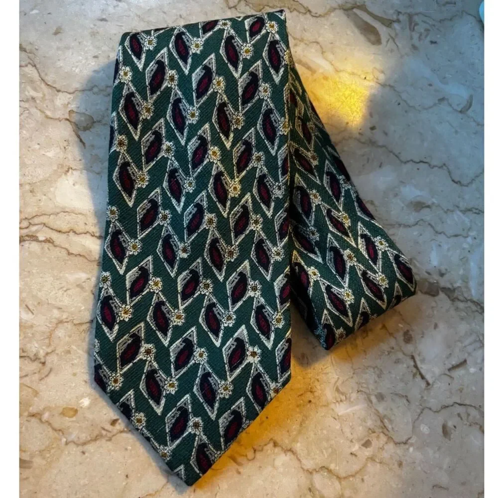 Vintage Mens Tie Robert Talbott for Nordstrom Green Maroon Diamond Shapes